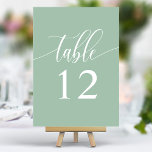 Dusty Mint Minimalistisch Calligrafy Wedding Tischnummer<br><div class="desc">Mit diesen eleganten, staubigen und minzgrünen Hochzeitsfeiern führen Sie Ihre Gäste zu ihren Sitzplätzen. Diese Tischnummern mit minimalistischem Design und moderner Kalligraphie fügen Ihrem Hochzeitsempfang eine Touch von Eleganz hinzu. Der weiche Hintergrund und die gepflegte, elegante Typografie sorgen für eine einfache Lesbarkeit bei gleichzeitig verstärkter Hochzeitsdekoration. Diese Tischnummern sind perfekt...</div>
