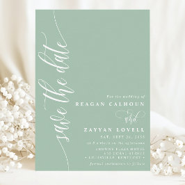 Dusty Mint Simple Modern Script Save the Date
