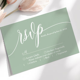 Dusty Mint Simple Script Wedding RSVP Card Karte