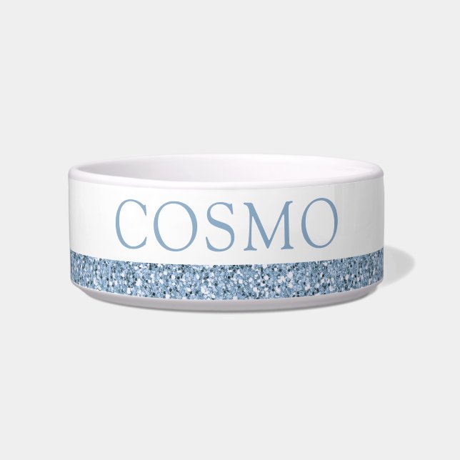 Dusty Mute Blue Glitzer Sparkle Name Bowl Napf (Vorderseite)