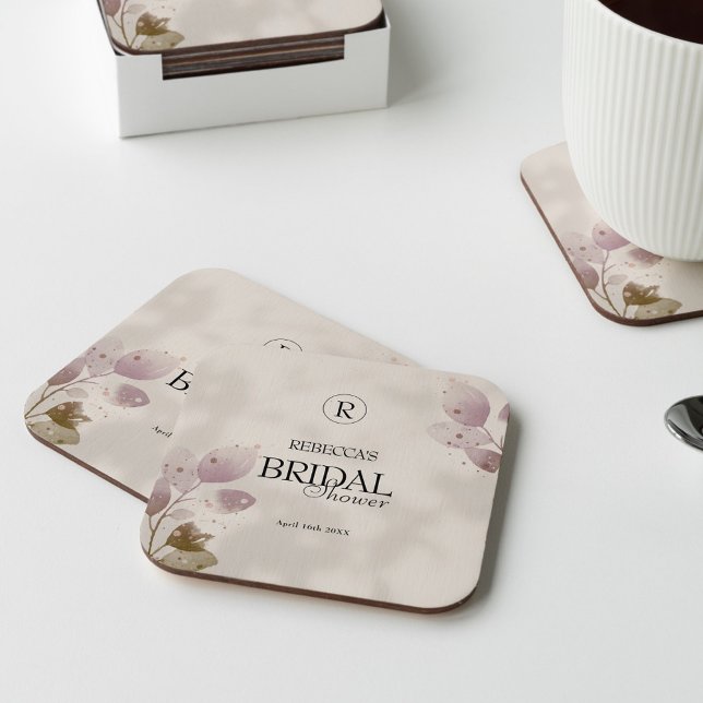 Dusty Mute Blush Pink Floral Brautparty Rechteckiger Pappuntersetzer (Von Creator hochgeladen)