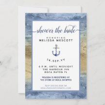 Dusty Nautical Blue Gold Watercolor Brautparty