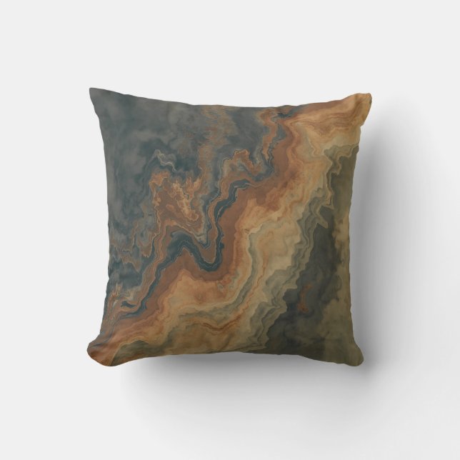 Dusty Navy Blue Burnt Orange Sage Abstrakt 16" Kissen (Vorderseite)