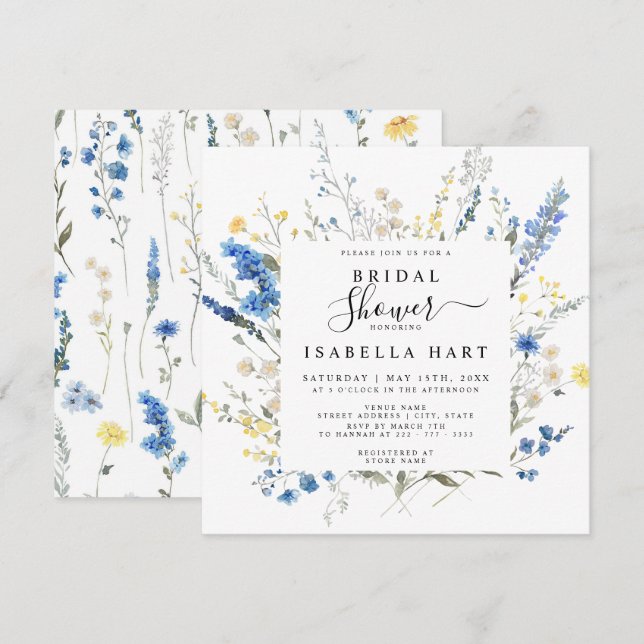 Dusty Navy Blue Dainty Wild Floral Brautparty Einladung (Vorne/Hinten)