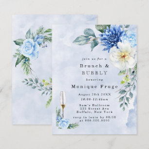 Dusty Navy Blue Floral Brunch & Bubbly Invitations