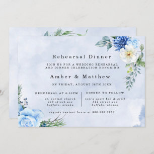 Dusty Navy Blue Floral Probe Dinner Einladung