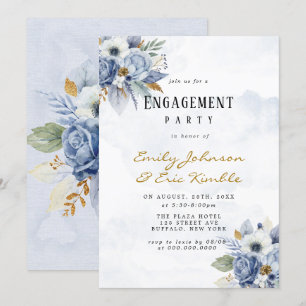 Dusty Navy Blue Gold Peony Engagement Party Invita Einladung