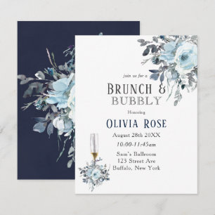 Dusty Navy Blue Peony Brunch & Bubbly Einladung