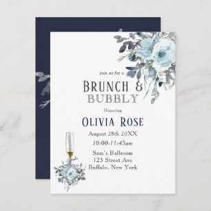 Dusty Navy Blue Peony Brunch & Bubbly Invitation