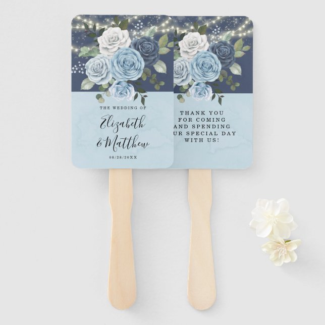 Dusty Navy Blue Peony Country Lights Hochzeit Fächer (Vorne und Hinten)