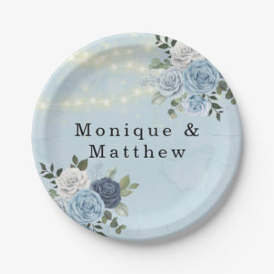 Dusty Navy Blue Peony Country Lights Hochzeit Pappteller