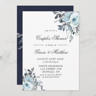 Dusty Navy Blue Peony Couples Invitations de douch