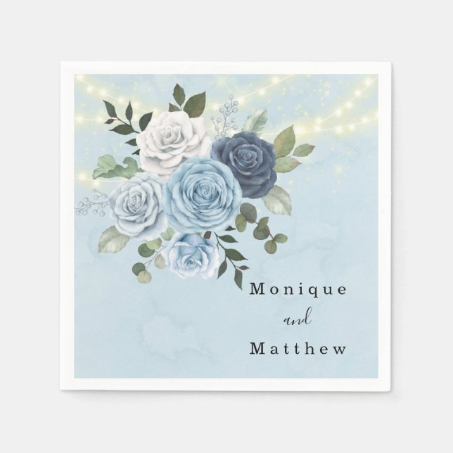 Dusty Navy Blue Peony Landkreis Lights Wedding Serviette (Vorderseite)