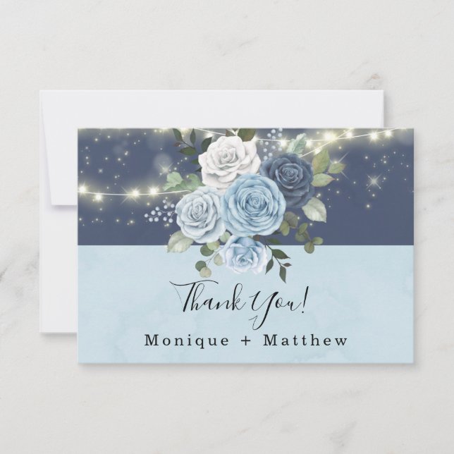 Dusty Navy Blue Peony Wedding Danke Card Einladung (Vorderseite)