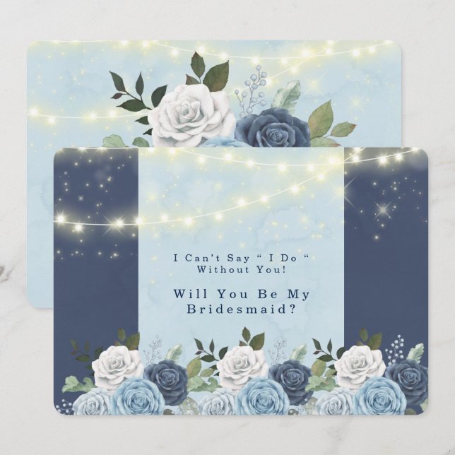 Dusty Navy Blue Peony werden Sie meine Bridesmaid Einladung (Vorne/Hinten)