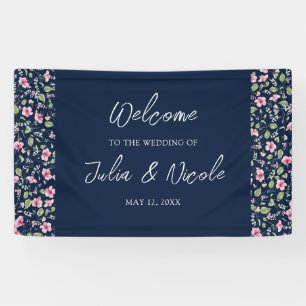 Dusty Navy Blue Pink Hibiskus Bloom Polterabend Banner