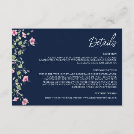 Dusty Navy Blue Pink Hibiskus Bloom Polterabend Begleitkarte