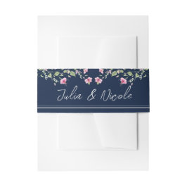 Dusty Navy Blue Pink Hibiskus Bloom Polterabend Einladungsbanderole