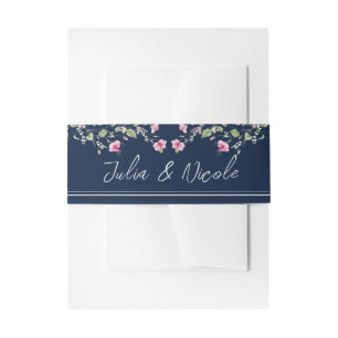 Dusty Navy Blue Pink Hibiskus Bloom Polterabend Einladungsbanderole