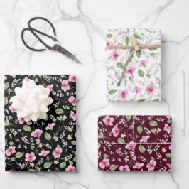 Dusty Navy Blue Pink Hibiskus Bloom Polterabend Geschenkpapier Set