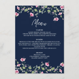 Dusty Navy Blue Pink Hibiskus Bloom Polterabend Menükarte