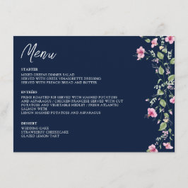Dusty Navy Blue Pink Hibiskus Bloom Polterabend Menükarte