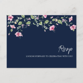 Dusty Navy Blue Pink Hibiskus Bloom Polterabend Postkarte
