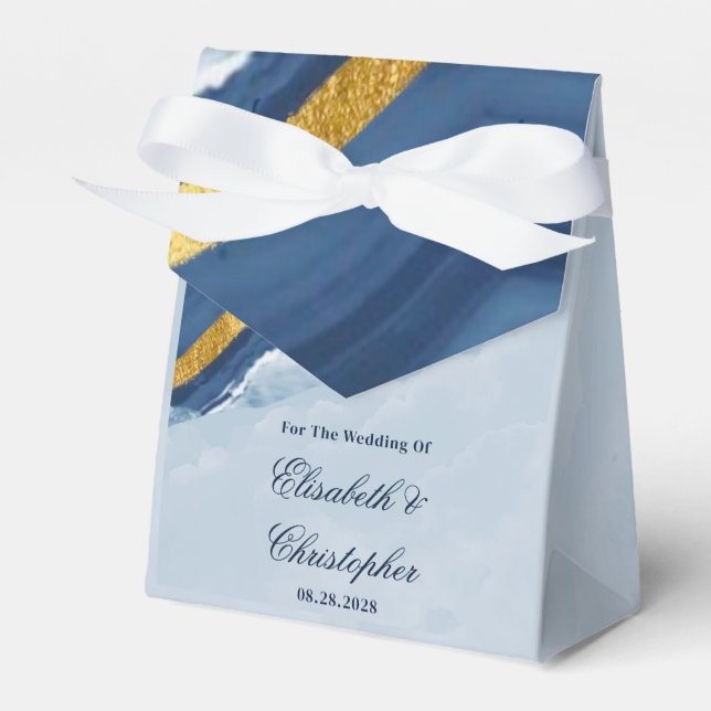 Dusty Navy Blue und Gold Agate Wedding Geschenkschachtel (Vorderseite)