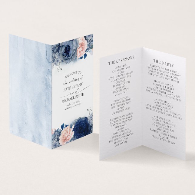Dusty Navy Blush Floral Wedding Programme (Innenseite und Außenseite)