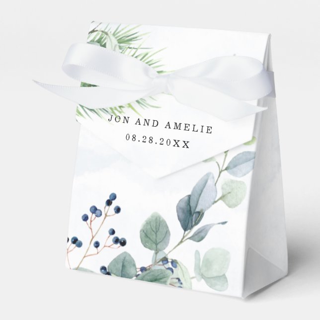 Dusty Navy Eukalyptus Greenery Rustikale Hochzeit Geschenkschachtel (Vorderseite)