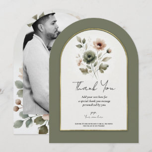 Dusty Olive Pink Gold Aquarell Floral Vielen Dank Einladung
