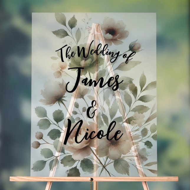 Dusty Olive Pink & Gold Blumenzwiebeln Acrylschild (Neutral)
