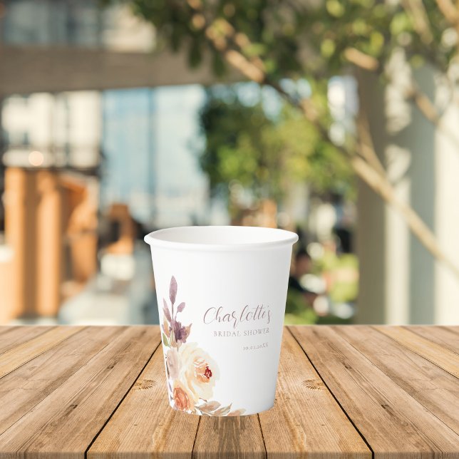Dusty Orange Fall Floral Brautparty Pappbecher (Von Creator hochgeladen)