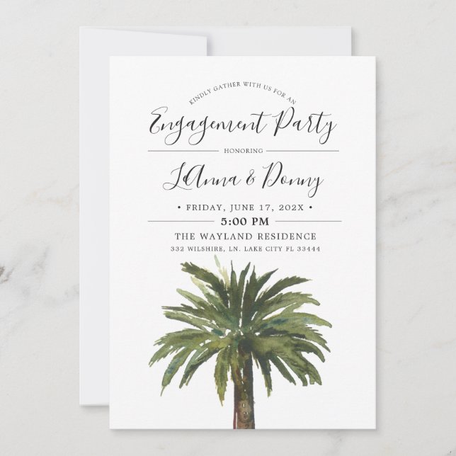 Dusty Palms Fiançailles Beach Party Invitation (Devant)