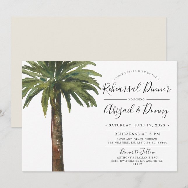 Dusty Palms | Hochzeitsessen Probe Party Einladung (Vorne/Hinten)