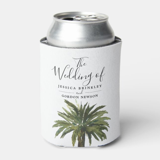 Dusty Palms | Hochzeitsprogramm Hand Fan Dosenkühler (Kanne Vorderseite)