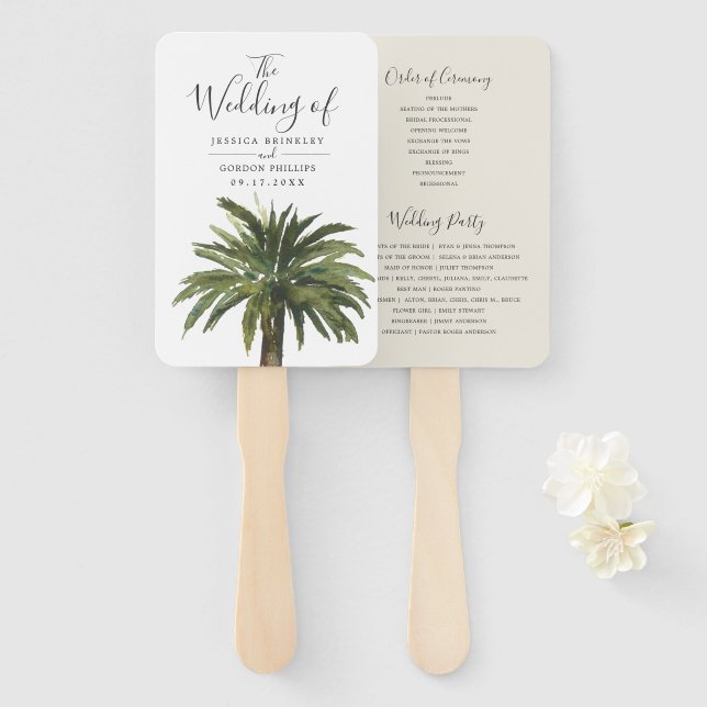 Dusty Palms | Hochzeitsprogramm Hand Fan Fächer (Vorne und Hinten)