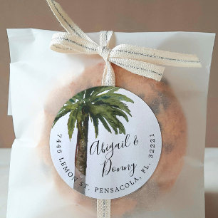 Dusty Palms Wedding Address Offset Runder Aufkleber