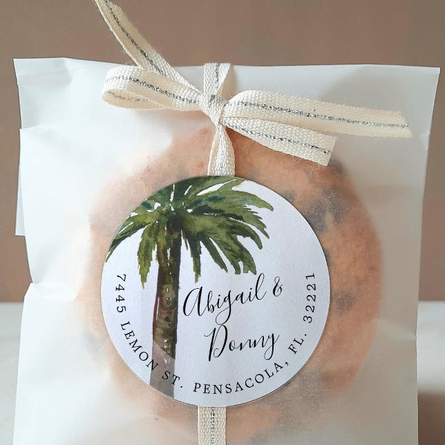 Dusty Palms Wedding | Address Offset Runder Aufkleber (Von Creator hochgeladen)