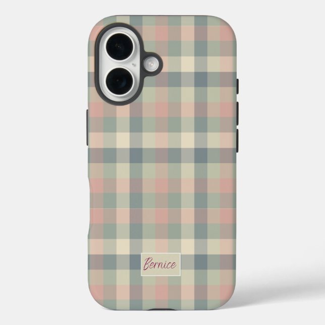 Dusty Pastel Karos iPhone 16 Hülle (Rückseite)
