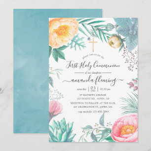 Dusty Pastel Tropical Floral Sommer Heilige Kommun Einladung