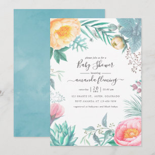 Dusty Pastel Tropical Floral Summer Baby Dusche Einladung