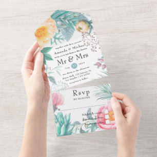 Dusty Pastel Tropical Floral Wedding All In One Einladung