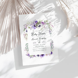 Dusty Pastel Violet Aquarell Blumendusche Einladung