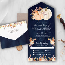 Dusty Peach Floral Pumpkin Navy Blue Wedding