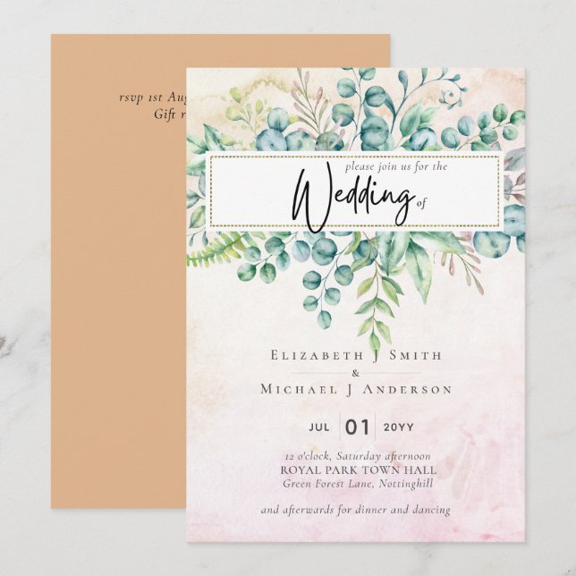 Dusty Peach Orange Coral Eukalyptus Greenery (Vorne/Hinten)