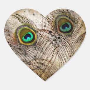 Dusty Peacock Feathers Heart Stickers