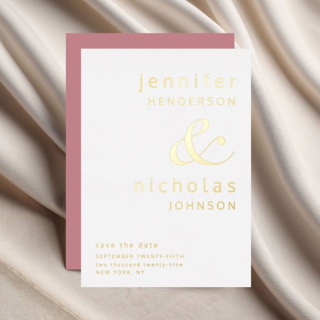 Dusty Pink Ampere und Hochzeit speichern das Datum Folieneinladung (Dusty Pink Ampersand Wedding Save The Date Foil Invitation)