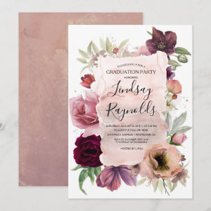 Dusty Pink and Burgundy Floral Graduation Party Einladung