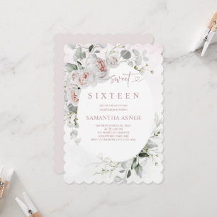 Dusty Pink and White Rose Sweet 16 Einladung